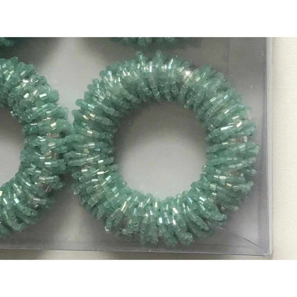 Nantucket Napkin Rings Fully Beaded Beach Summer Easter Blue Aqua Set of 4